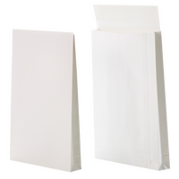 Faltentasche mit Klotzboden (37,1 x 26,2 x 4 cm), haftklebend ohne Fenster, unbedruckt weiß