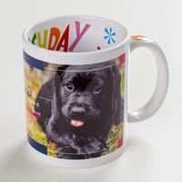 Geburtstagstasse, Innenseiten mehrsprachig Happy Birthday bunt, Henkel mit Luftballons bedruckt,