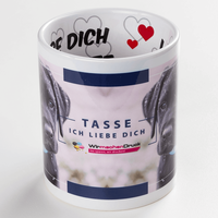 Fototasse ICH LIEBE DICH, Außen mit Foto bedruckt, Innen ein Schriftzug mit Ich liebe Dich