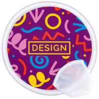 weißes Nylon Frisbee offen mit Etui und buntem Digitaldruck