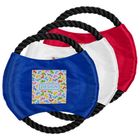 bunte bedruckte Frisbees aufgereiht 