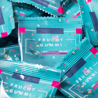 Fruchtgummi, farbig bedruckt, liegend