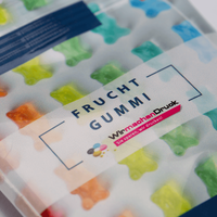 Fruchtgummi, farbig bedruckt, liegend