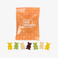 Fruchtgummi-Tütchen 10g Fruchtsaft (Form: Bärchen) Verpackung bedruckt Inhalt davor