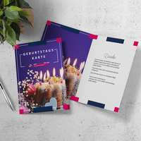 Geburtstagskarte, farbig bedruckt, aufgeschlagen, Kuchen Motiv