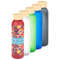 Glasflasche mit Bambusdeckel bedruckt