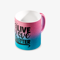 Tasse bedruckt, zweifarbig, pink blau