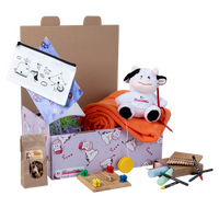 Geschenkbox, farbig bedruckt, mit Inhalt