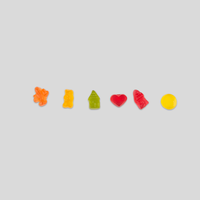 Fruchtgummi, farbig bedruckt, liegend