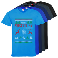 Herren-T-Shirt FOTL, Basic V-Neck - Motiv Weihnachtsstrickpulli, Farbauswahl