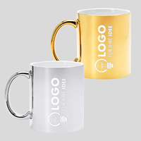 Hochglanz Keramiktasse mit einseitiger Lasergravur, gold und silberne Tasse