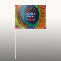 Papierfahne mit Kunststoffstab, bedruckt mit Text, Pfauenauge Motiv