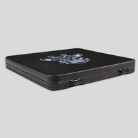 Hochwertige schwarze Maskenbox quadratisch, 1/0 farbig (weiß) bedruckt, Seitenansicht