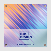 Hohlkammerplatte, farbig bedruckt, Motiv, Vorderseite mit Oesen