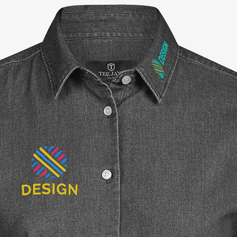 Jeansbluse, Twill Stretch Tailored Fit - TEE JAYS, Kragen