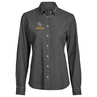 Jeansbluse, Twill Stretch Tailored Fit - TEE JAYS, Vorderseite