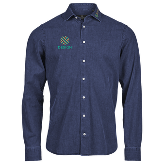 Jeanshemd, Twill Stretch Tailored Fit - TEE JAYS, Vorderseite