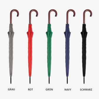 Klassischer Automatik-Stockschirm, lang, mit Holzgriff, 4/0-farbig
