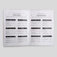 Getraenkekarte, farbig bedruckt, details, aufgeschlagen