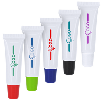 stehende wei&szlig;e Kunststofftuben mit farbigen Deckeln