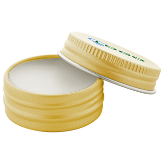 ge&ouml;ffnete goldene Lippenbalsam Dose