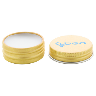 ge&ouml;ffnete goldene Lippenbalsam Dose, bedruckt auf dem Deckel