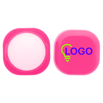 Lippenbalsam W&uuml;rfelform aus Kunststoff pink offen, oben bedruckt