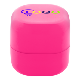 Lippenbalsam W&uuml;rfelform aus Kunststoff pink, oben bedruckt