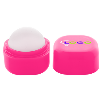 w&uuml;rfelf&ouml;rmiger Lippenbalsam in pink, offen und bedruckt