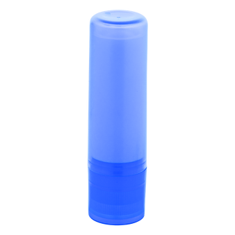blauer Lippenpflegestift in transparentem Etui, ohne Druck