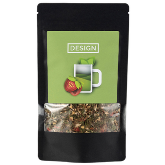 schwarze Doybag von vorne mit 50g Inhalt