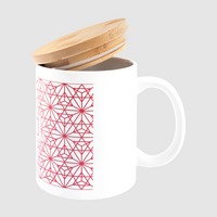 Tasse bedruckt seitlich Deckel angehoben