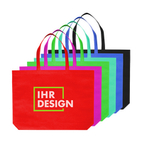 Non-Woven-Tasche weiß, mit Bodenfalte, lange Henkel, 2-farbig