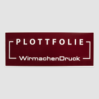 Plottfolie in Purpurrot mit Kontur und Schrift und Zeichen