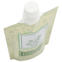 Recycelbarer Folien-Standbodenbeutel 11 x 19 x 7 cm mit neutralem Boden und Ausgießer, von oben (Abb. mit Weißdruck)