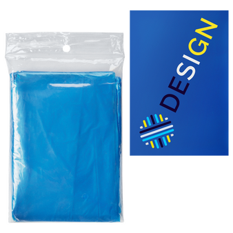 Regenponcho aus Kunststoff im Polybeutel, bedruckter Papiereinleger