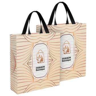 Rundum bedruckte Papiertragetasche in M mit Schleifenband, 34 x 39 x 11 cm, 4/0-farbig