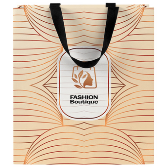 Rundum bedruckte Papiertragetasche in M mit Schleifenband, 34 x 39 x 11 cm, 4/0-farbig