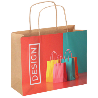 Rundum bedruckte Papiertragetasche mit Papierkordeln, 25 x 21 x 9 cm, 4/0-farbig + Weißdruck