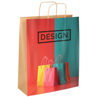 Rundum bedruckte Papiertragetasche mit Papierkordeln, 32 x 40 x 12 cm, 4/0-farbig