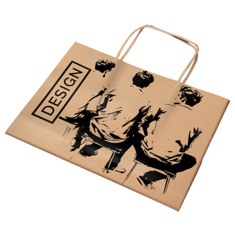 Rundum bedruckte Papiertragetasche mit Papierkordeln, 34 x 24 x 10 cm, 1/0-farbig