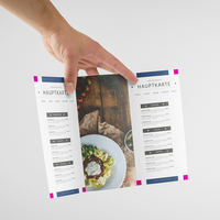 Speisekarte, farbig bedruckt, liegend mit Burger Motiv