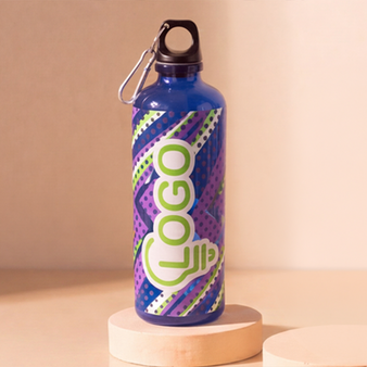 Sportflasche aus RPET mit Aluminiumkarabiner, 600 ml