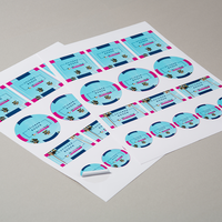 Stickerbogen farbig bedruckt, verschiedenen Größen, rechteckig, liegend