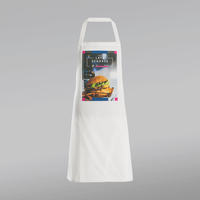 Stoffschürze weiß, farbig bedruckt, stehend, 