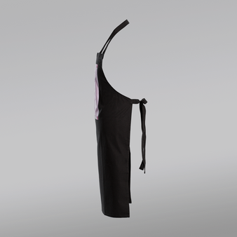 Stoffschürze schwarz, farbig bedruckt, stehend, 