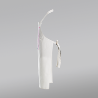 Stoffschuerze weiß, farbig bedruckt, stehend, Seitenansicht