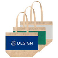 Strandtasche aus laminierter Jute und Baumwolle mit farbigem Streifen, Farbauswahl