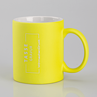 Tasse außen gelb, innen WEISS mit einseitiger Lasergravur