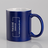 Tasse außen blau, innen WEISS mit einseitiger Lasergravur